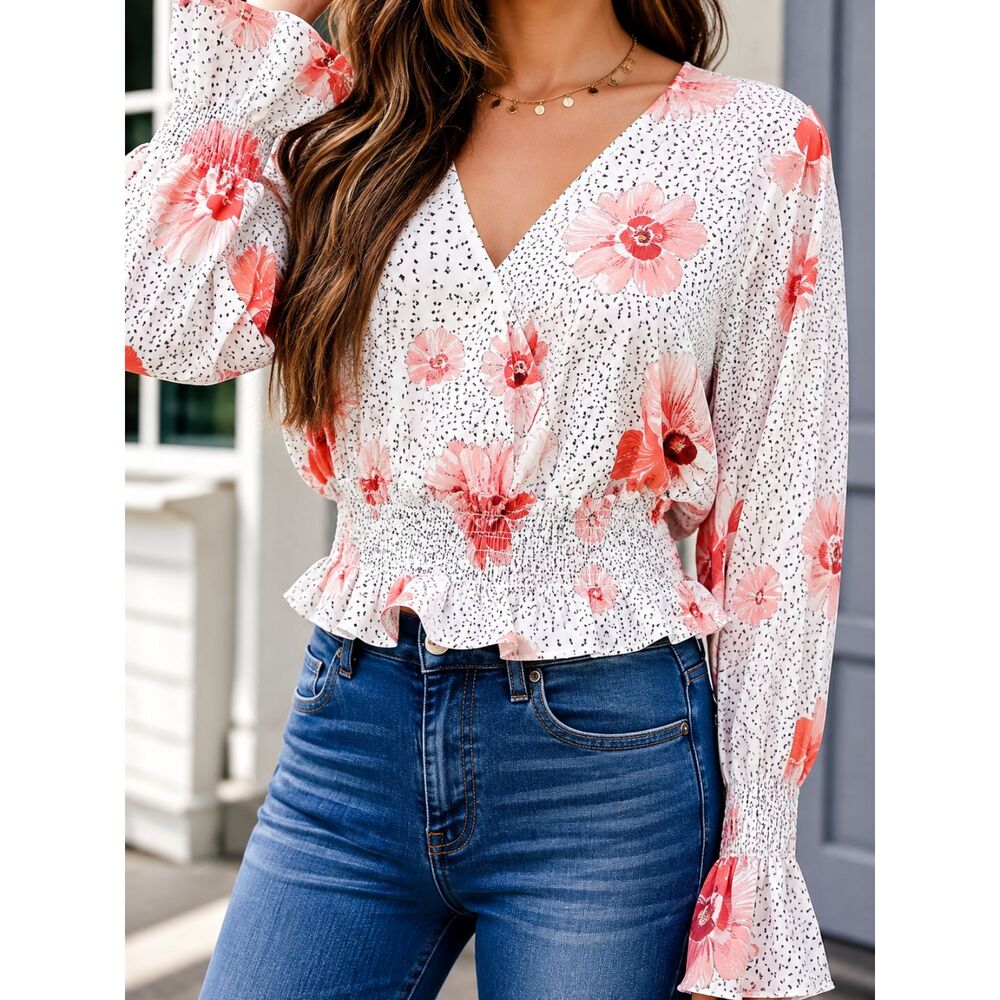 Q+A Los Angeles Floral Lightweight long sleeve top | Size Medium | Fall Brunch